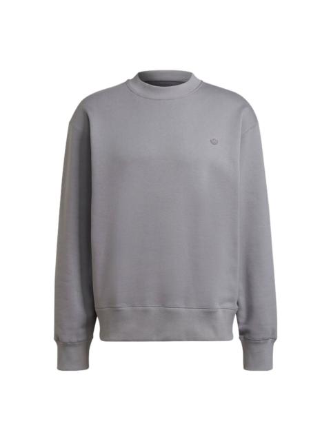 Men's adidas originals C Crew Logo Micro Mark Solid Color Round Neck Pullover Casual Gray H09175