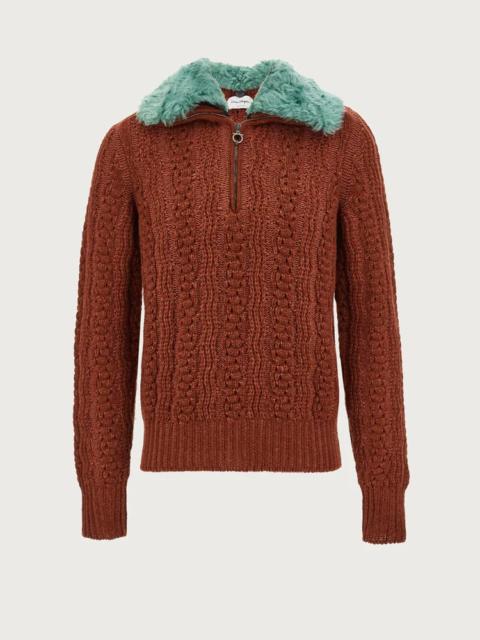 FERRAGAMO SWEATER WITH DETACHABLE SHEARLING COLLAR