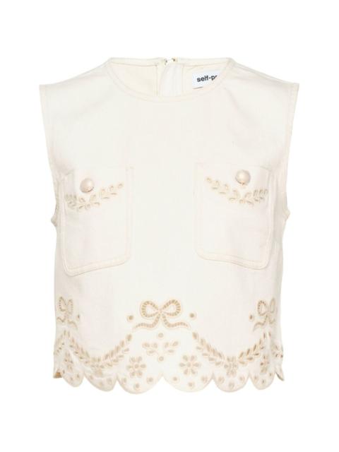 self-portrait broderie-anglaise scalloped-hem top