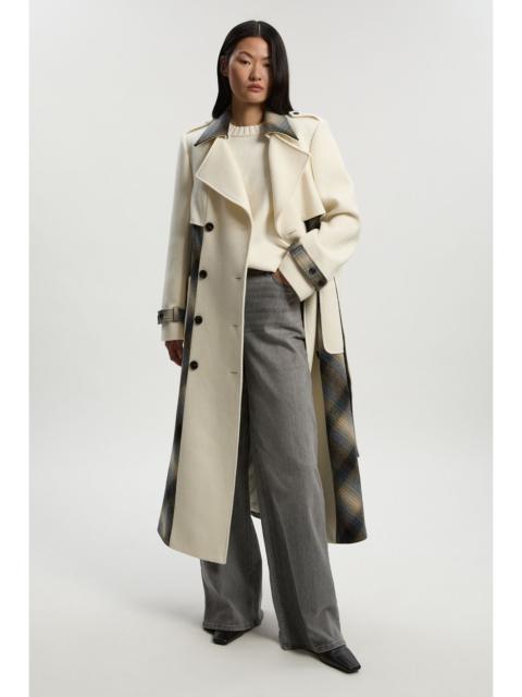 KAREN MILLEN Wool Check Tailored Belted Trench Midi Coat