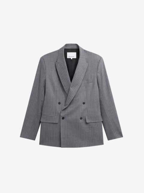 The Frankie Shop Newark Pinstripe Double Breasted Blazer - Grey/Brown