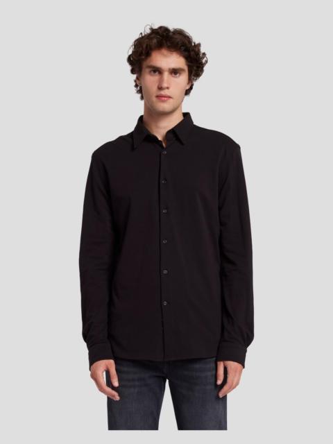 7 For All Mankind Pique Knit Button Down in Black