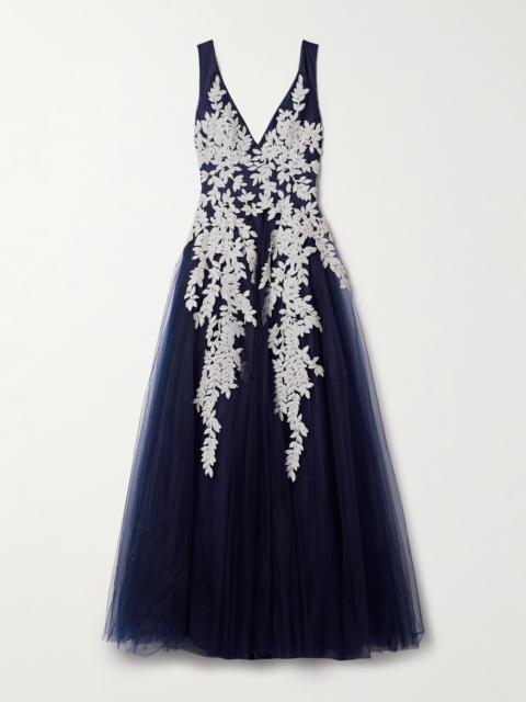COSTARELLOS Bead-embellished Embroidered Tulle Gown