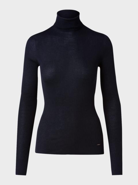 AKRIS Cashmere-Silk Fine Ribbed Knit Pullover