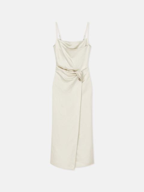 Ruched Crinkled-Satin Midi Dress