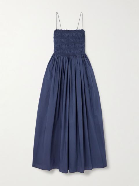 MATTEAU Shirred organic cotton midi dress Blue