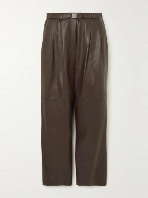 Belted leather tapered pants