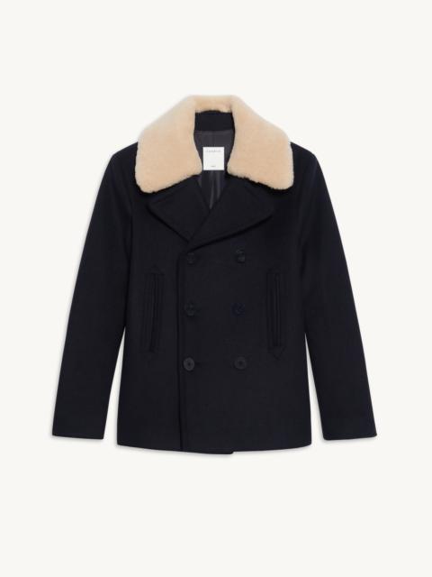 Sandro Pea coat with sheepskin collar