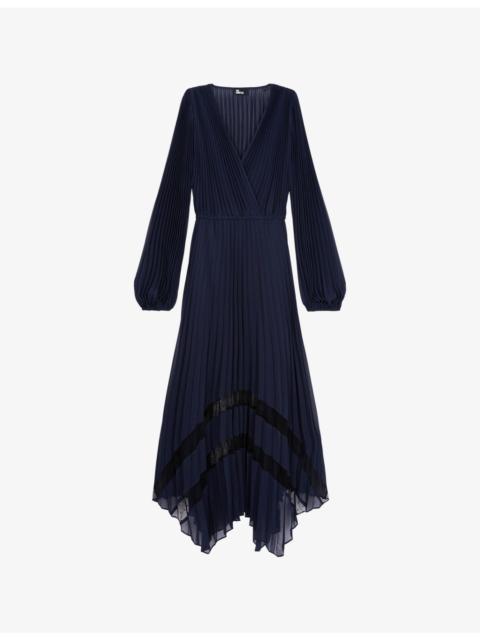 The Kooples V-neck asymmetric-hem woven midi dress