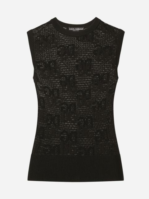 Dolce & Gabbana Sleeveless lace-stitch sweater with DG logo