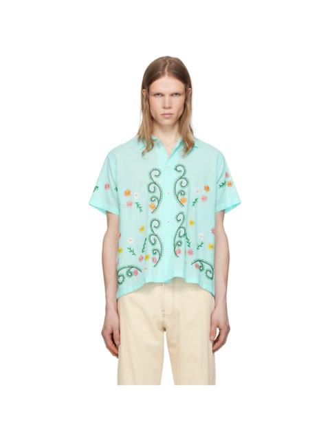HARAGO Blue Embroidered Seaweed Shirt