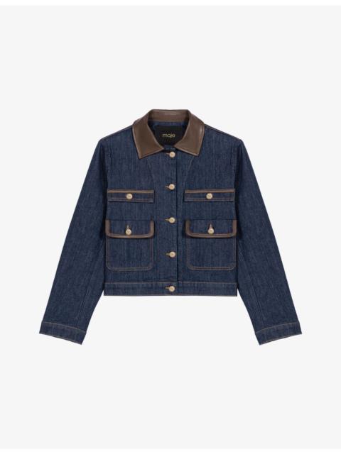 maje Contrast-Collar Patch-Pocket Denim Jacket