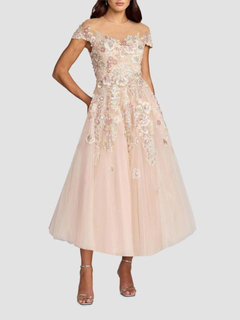 MAC DUGGAL Women's Embroidered Tulle Cap-Sleeve Midi-Dress - Blush Multi