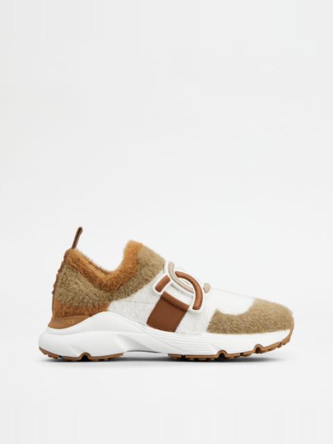 Tod's KATE SLIP-ON SNEAKERS IN FABRIC - WHITE, BROWN