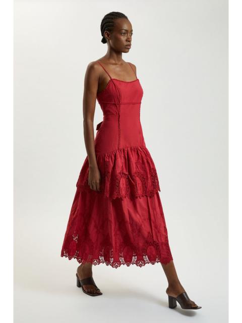 KAREN MILLEN Cotton Cutwork Strappy Woven Midi Dress