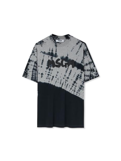 MSGM T-Shirt with new brushstroke logo and tie-dye treatment