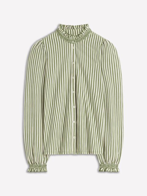 BODEN Effie Smocked Detail Shirt-Dill Stripe