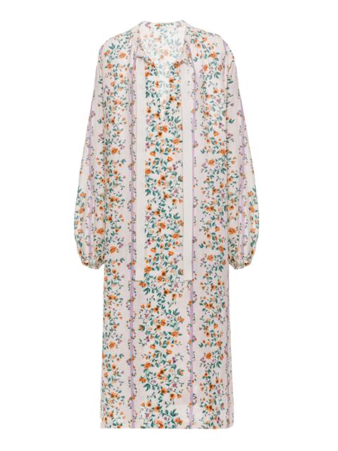 Agua by Agua Bendita Zircon Printed Linen Midi Caftan ivory