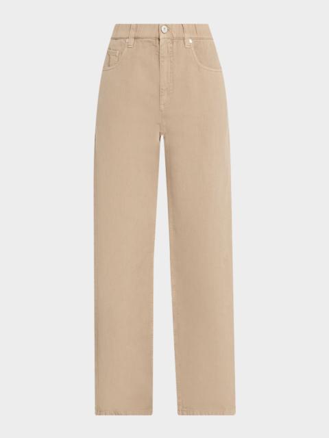Brunello Cucinelli Dyed Cotton-Linen Wide-Leg Pants