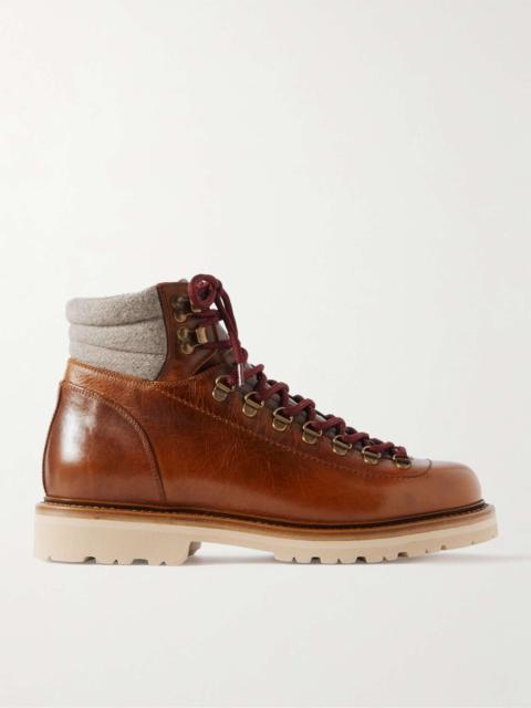 Brunello Cucinelli Cashmere-Trimmed Leather Hiking Boots