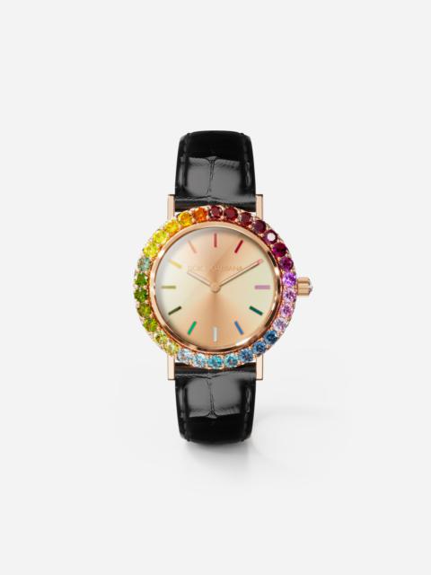 Dolce & Gabbana Iris watch in rose gold with multi-colored fine gems