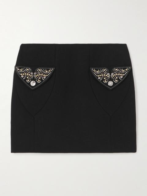 VERSACE Studded Wool-crepe Midi Skirt