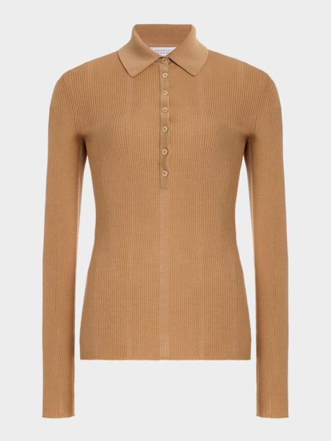 GABRIELA HEARST Sophia Rib Knit Long-Sleeve Polo Shirt