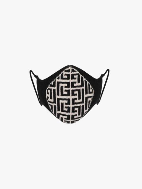 Balmain Ivory and black cotton mask with Balmain monogram pattern
