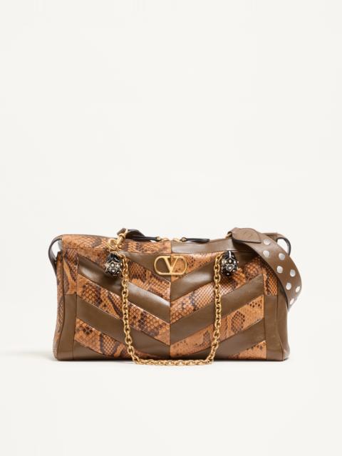 Valentino VALENTINO GARAVANI PANTHEA MEDIUM SHOULDER BAG IN PYTHON AND NAPPA WITH CHEVRON PATTERN
