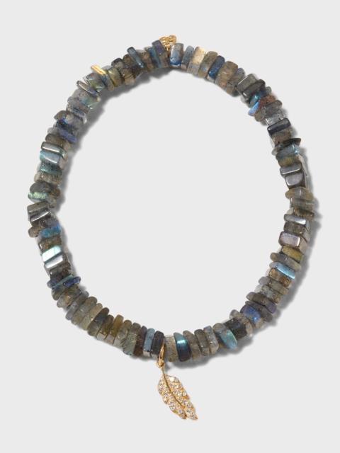 SYDNEY EVAN Tiny Pave Feather Charm on Labradorite Square Heishi Bracelet