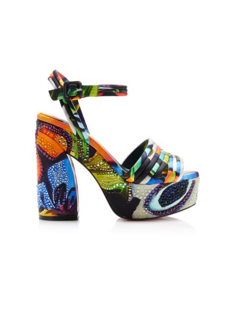 Christian Louboutin Jane Disco Crystal-Embellished Printed Satin Platform Sandals multi