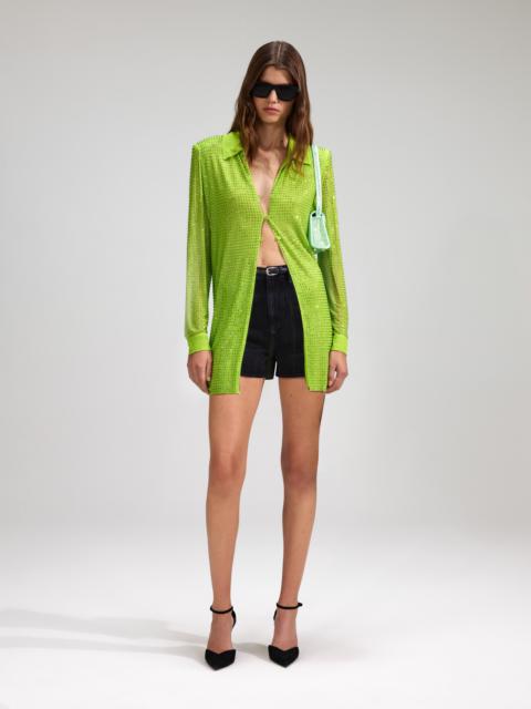 self-portrait Green Rhinestone Mesh Shirt