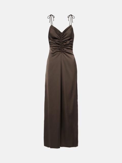 ROTATE Ruched satin maxi dress