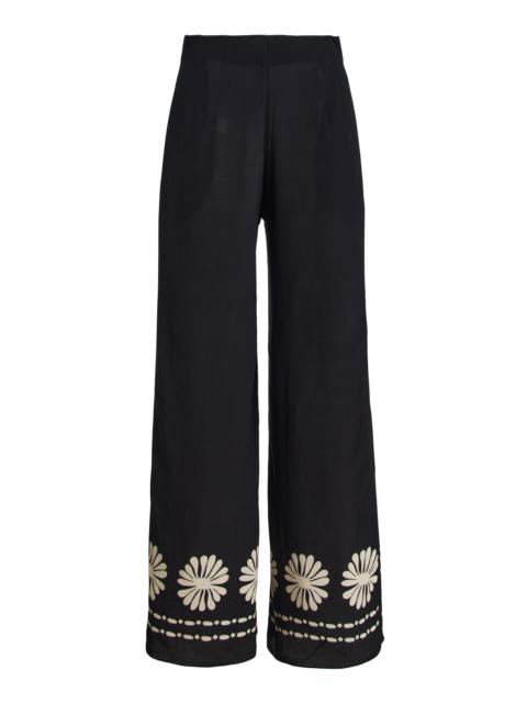CALA de la CRUZ Toya Printed Crepe Wide-Leg Pants black/white