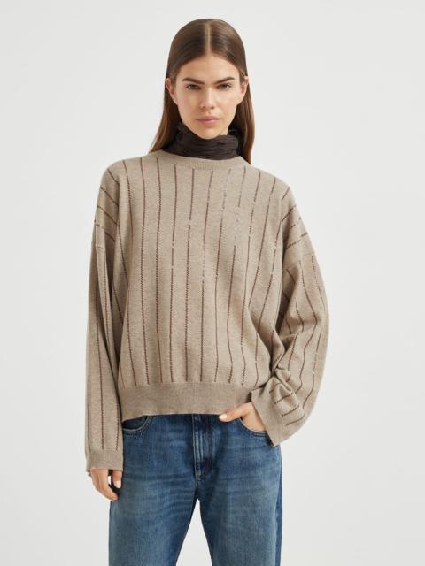Brunello Cucinelli Cashmere sweater with dazzling chalk stripe embroidery