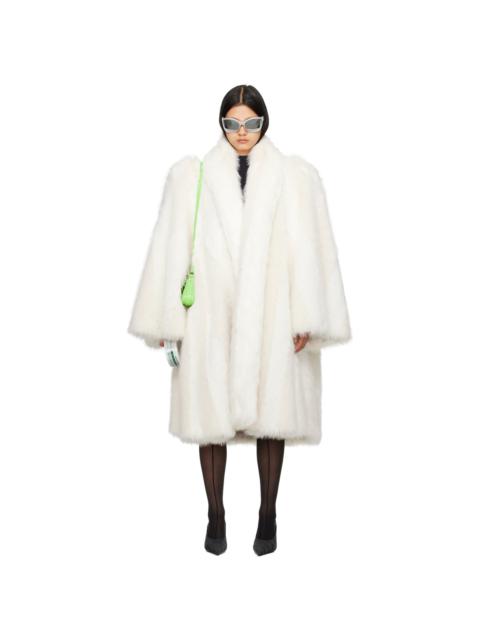 BALENCIAGA White A-Line Faux-Fur Coat