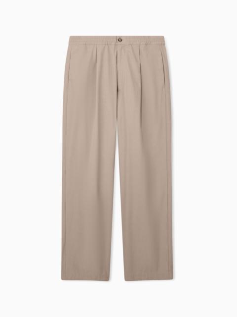 EMPORIO ARMANI REGULAR FIT COTTON POPLIN TROUSERS WITH ELASTICATED WAIST