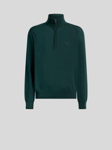 Etro WOOL AND SILK SWEATER WITH ZIP AND PEGASO EMBROIDERY