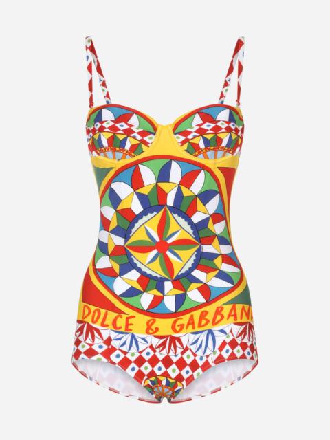 Dolce & Gabbana Carretto-print balconette one-piece swimsuit