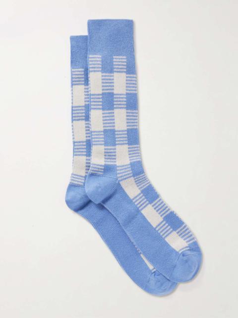 GUEST IN RESIDENCE Gingham silk and linen-blend socks Blue