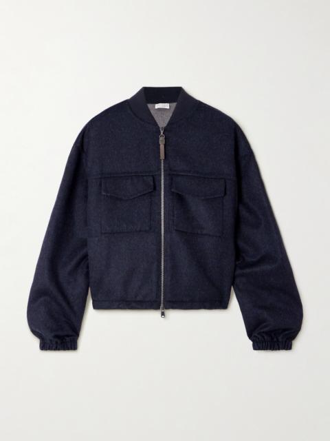 Brunello Cucinelli Bead-embellished Leather-trimmed Wool Bomber Jacket