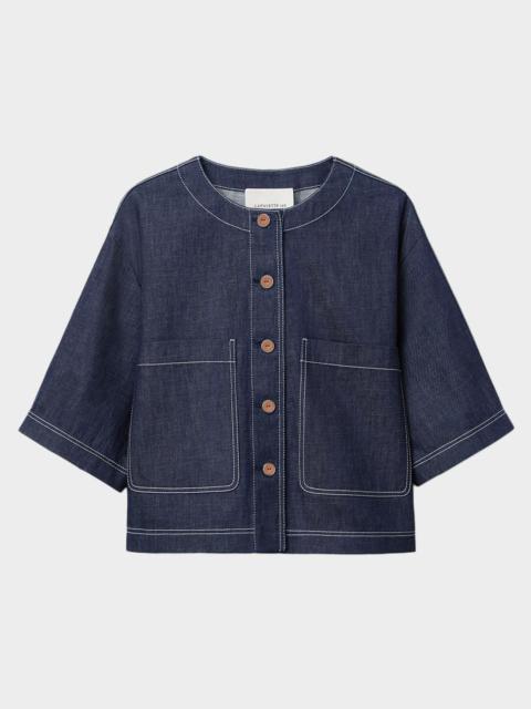 Lafayette 148 New York Elbow-Sleeve Cotton Chambray Jacket