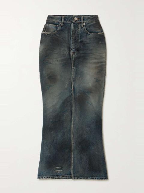 BALENCIAGA Distressed denim maxi skirt