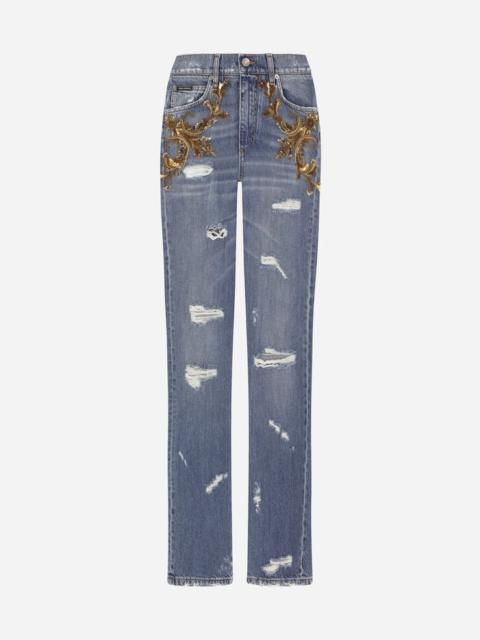 Flared jeans with French wire embellishment