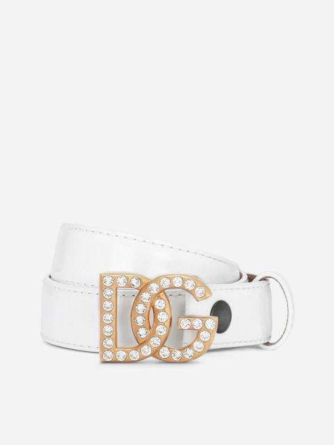 Dolce & Gabbana Polished calfskin belt with rhinestone-detailed DG logo