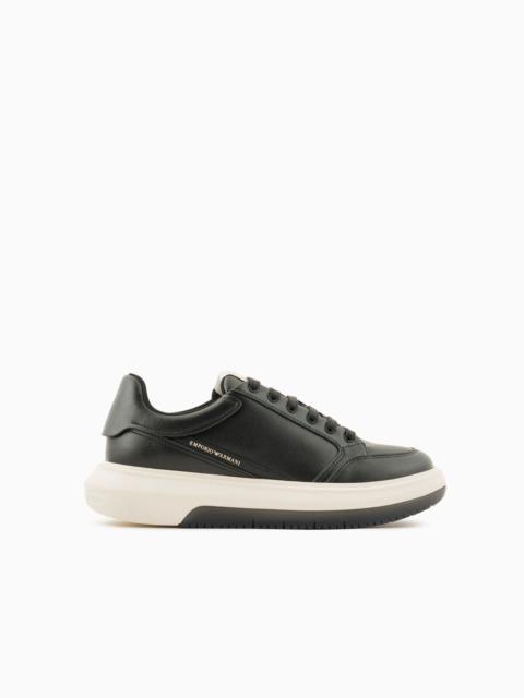 EMPORIO ARMANI Hammered-leather sneakers with side logo