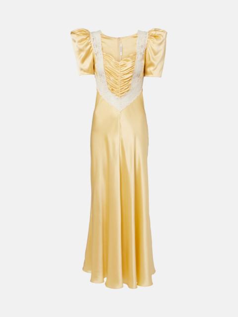 RODARTE Lace-trimmed ruched silk satin maxi dress