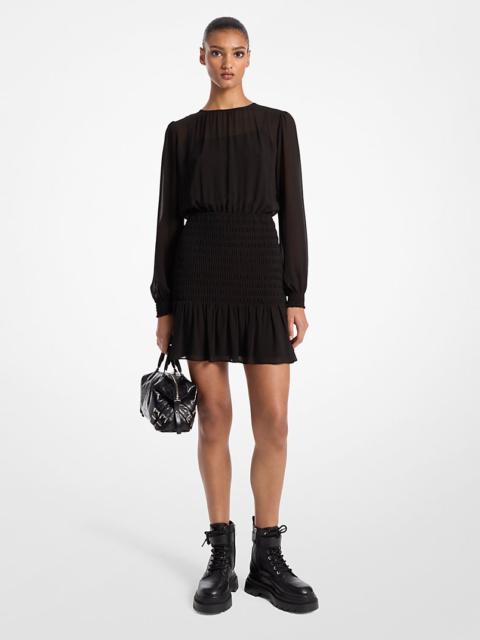 MICHAEL KORS Smocked Georgette Long Sleeve Dress