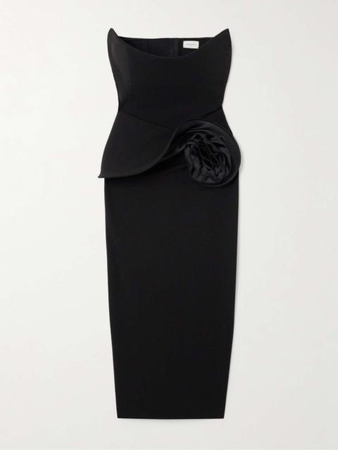 MAGDA BUTRYM Strapless appliquéd crepe midi dress Black
