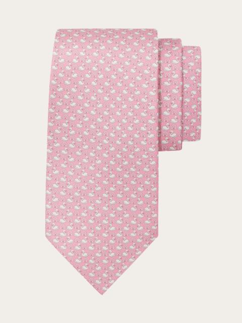 FERRAGAMO Swan print silk tie